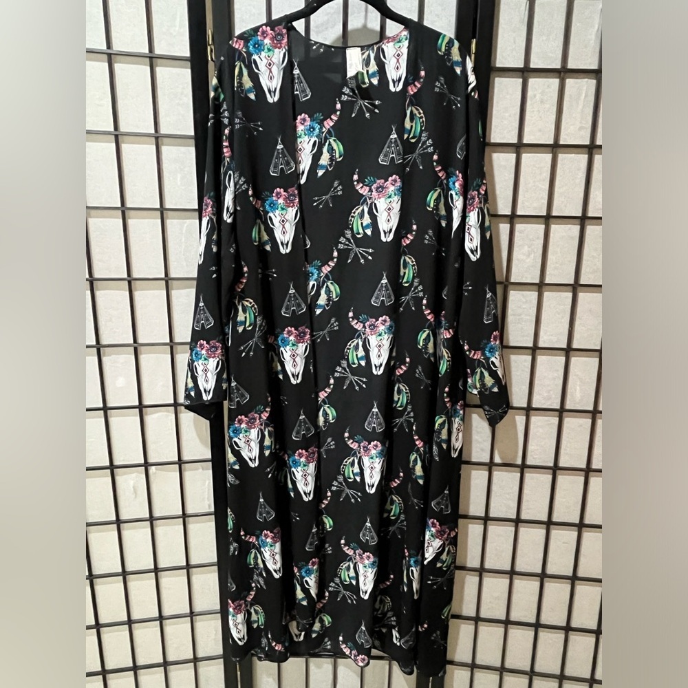 LILYPAD BLACK SHEER DUSTER/ TOPPER SOUTHWESTERN NATIVE INSPIRED, SIZE M